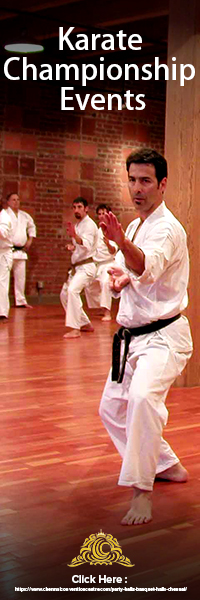 Karate champions participating at a Karate Championship Event at a Banquet hall in Chennai.