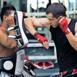 Image of a man practicing his elbow strike.