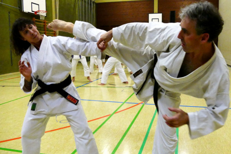 Image of A Strong and Confidence Kick By Master Towards the training girl.