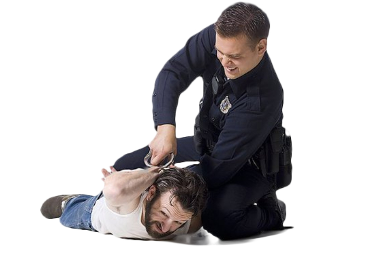 A Policeman Trying To Handcup An Acust.