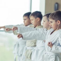 Group Of Little Kids In Their Karate Training Session.