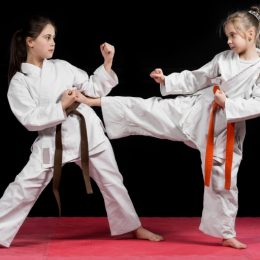 A Shot Of Two Kids Training Karate Martial Arts.